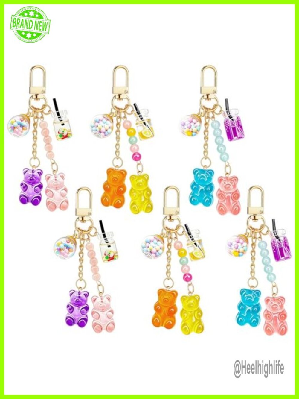 Resin Bear Keychain Set 6 Pack Kawaii Bag Charm Key Ring